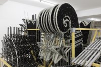 <p>Detail, <em>Recess and Incline (Basel, CH)</em>, 2023, Steel, powder coating, aluminum joints, Christmas lights, dimensions variable <br />
Image: Gina Folly</p>