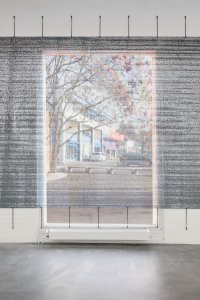 <p>Detail, <em>(sic)</em>, 2013<br />
mesh tarpaulin, digital print<br />
300 × 1200 cm<br />
Kunsthaus Baselland, Muttenz, CH</p>