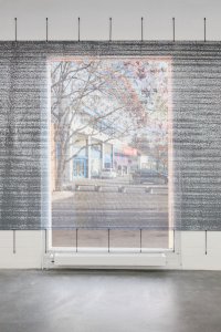 <p>Detail, <em>(sic)</em>, 2013<br />
mesh tarpaulin, digital print<br />
300 × 1200 cm<br />
Kunsthaus Baselland, Muttenz, CH</p>